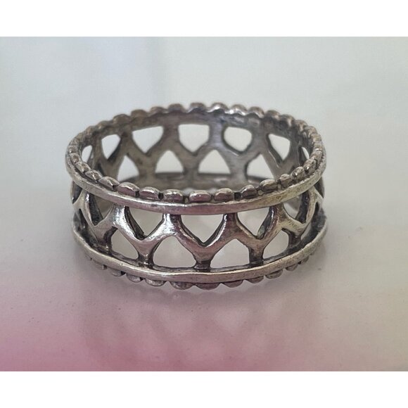 Vintage Sterling Silver Openwork Wide Band Ring Size 9 3/4 - Picture 4 of 9
